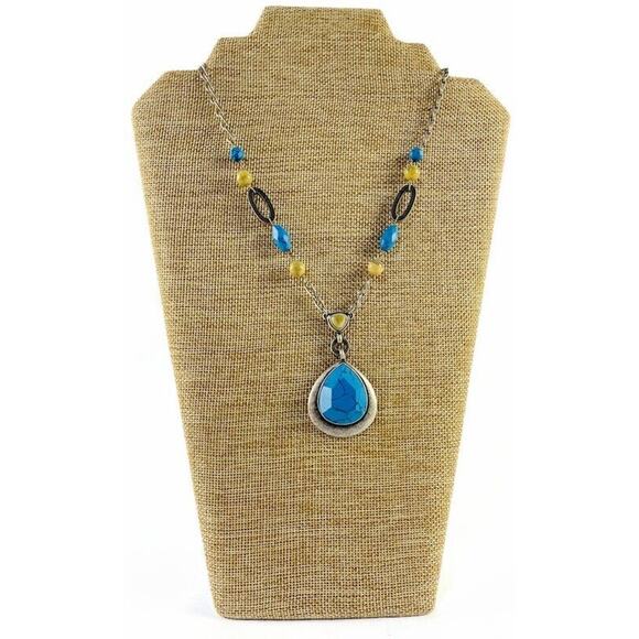 Lia Sophia Turquoise Pendant Necklace Teardrop Shape 9.5 Inch Adjustable - Picture 5 of 10